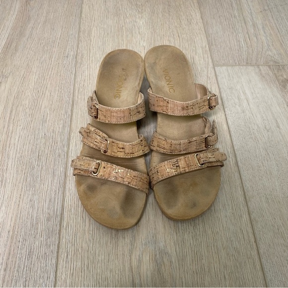 Vionic Triple Strap Cork Wedge Sandals Size 8 - Picture 2 of 6